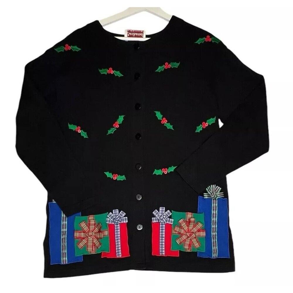Vintage Bechamel Womens Cardigan Christmas Ugly Sweater Button Up Knit Sz M